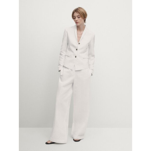 Massimo Dutti Womens Linen Pants EU 42 US 10 Trouser White Wide Leg 5074/906 NWD - Picture 1 of 13